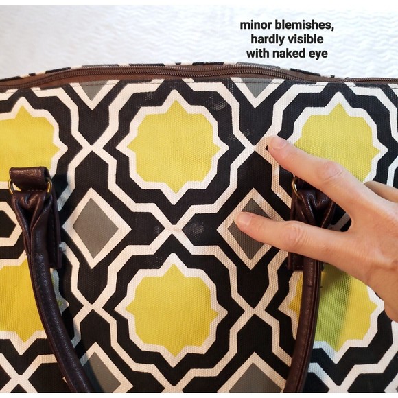 Lulu Dharma Bag Canvas Carry-On Travel Tote Weekender Eco-Luxury Geo Chartreuse - Picture 11 of 13